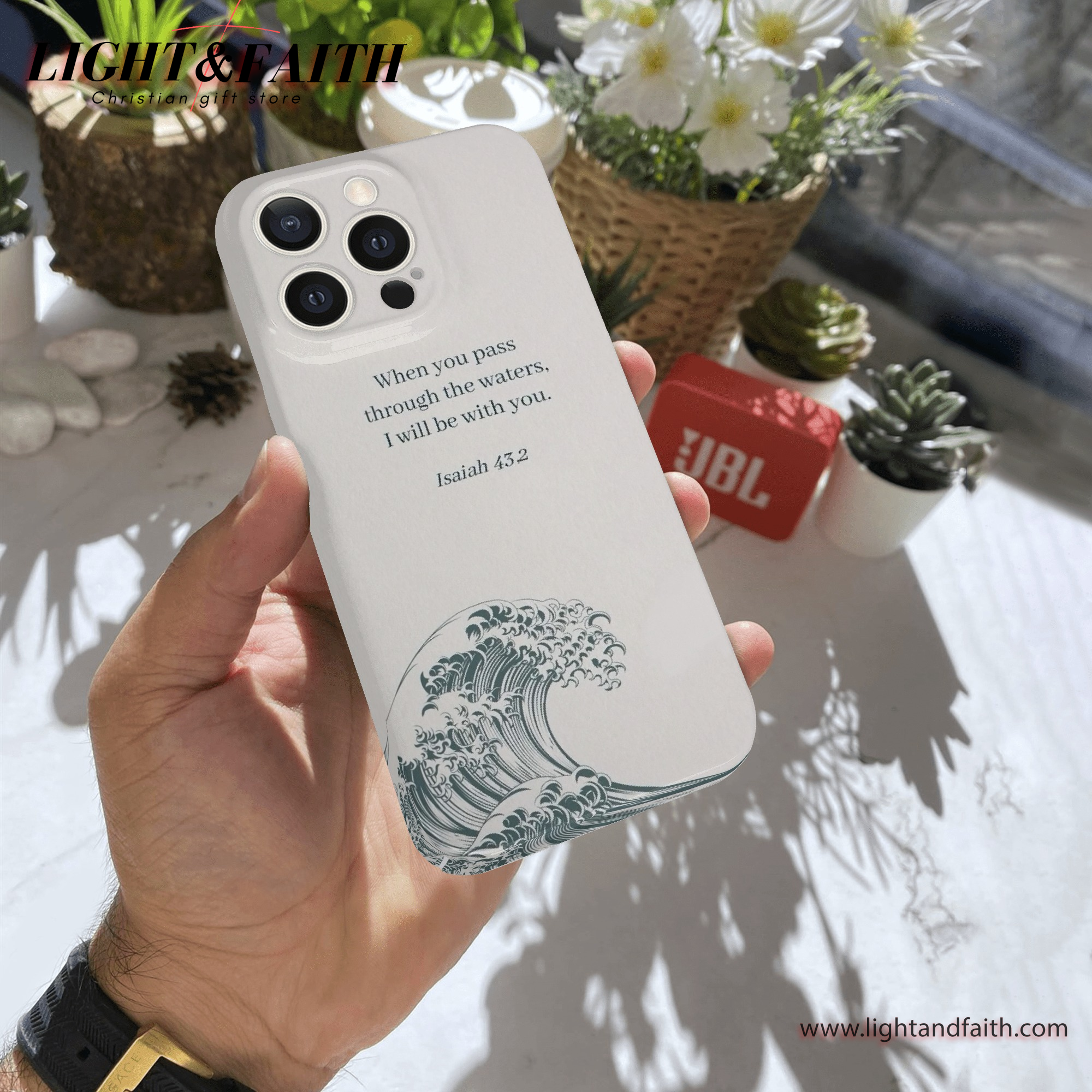 When You Pass Through the Waters Phone Case – Isaiah 43:2 Scripture with Ocean Wave Art, Christian Phone Case, Bible Verse Phone Case, Religious Gift, PCLAF53